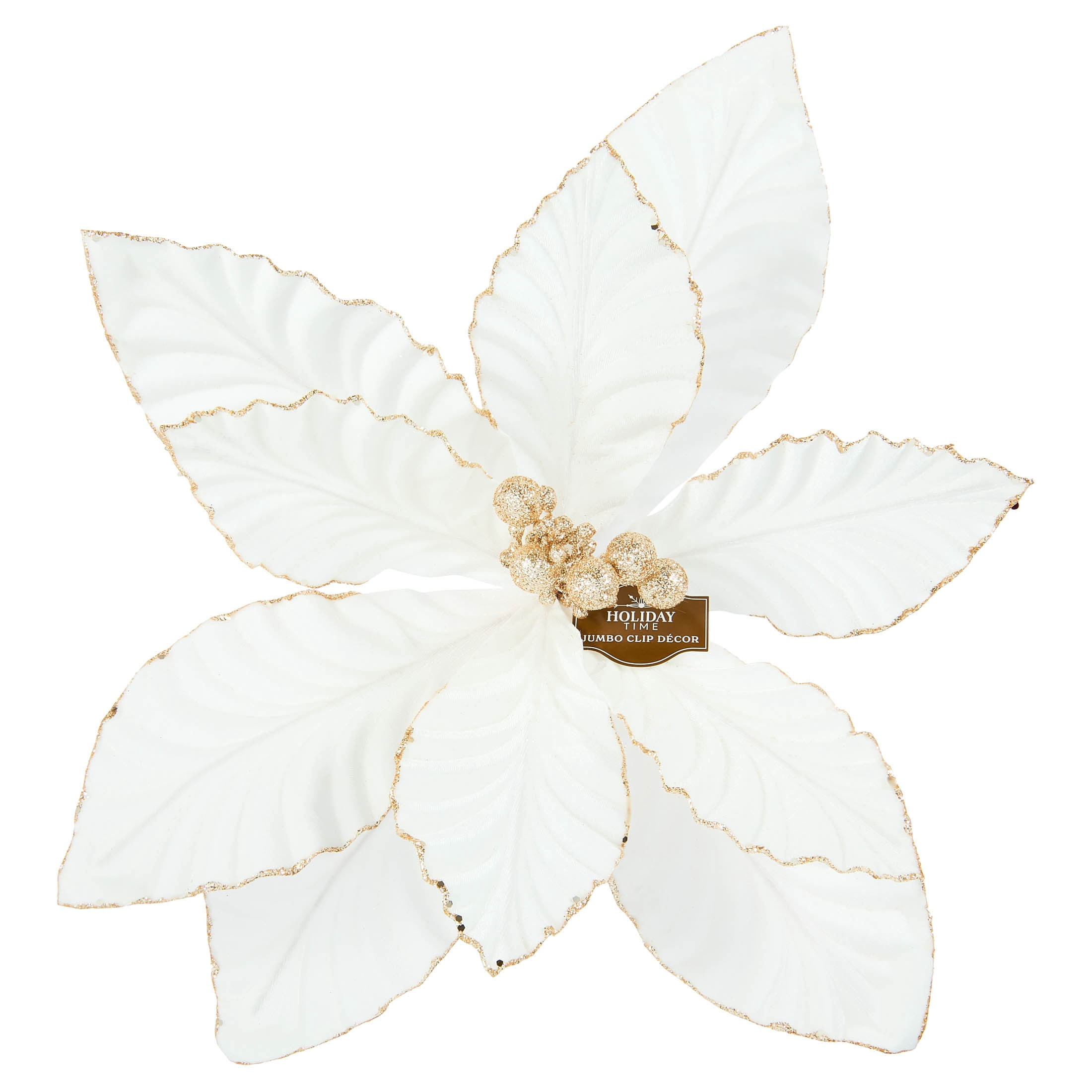 White and Gold Velvet Poinsettia Christmas Clip Ornament, 20", by Holiday Time