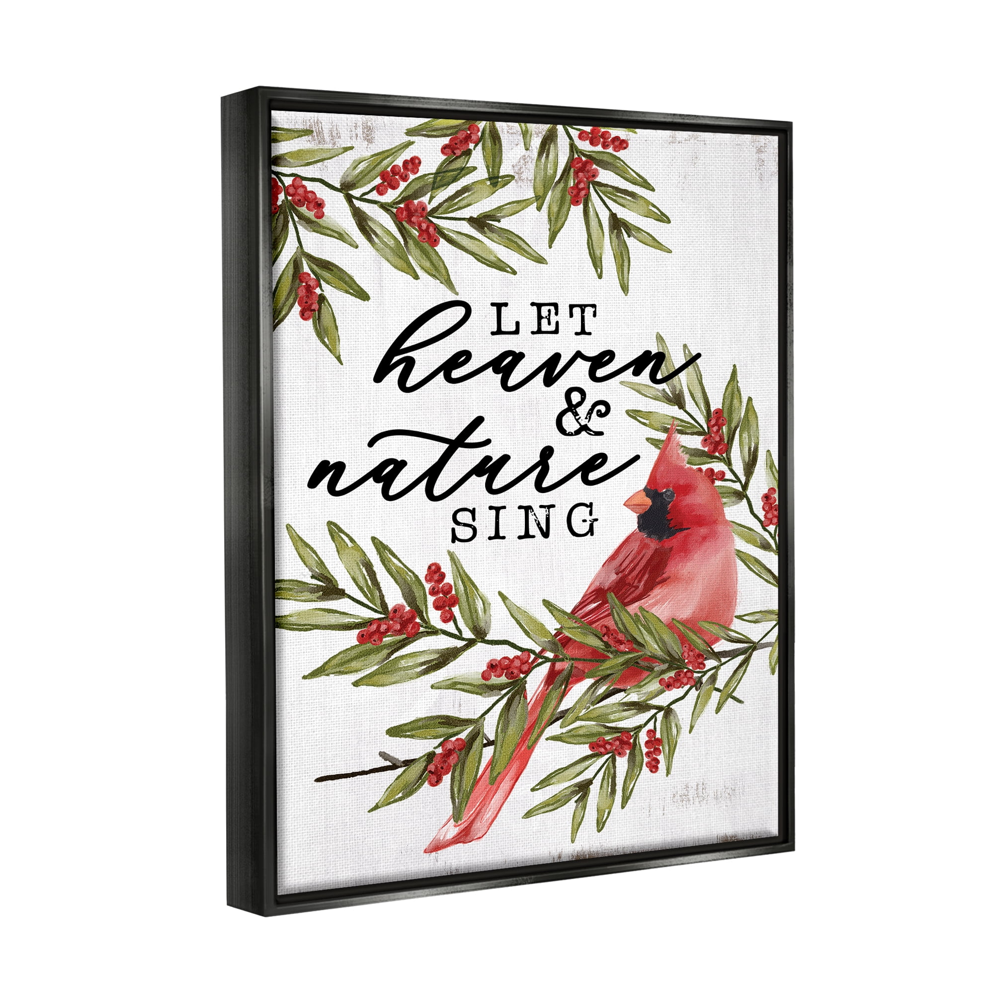 Stupell Industries Festive Phrase Cardinal Holiday Painting Black Floater Framed Art Print Wall Art, 25 x 31
