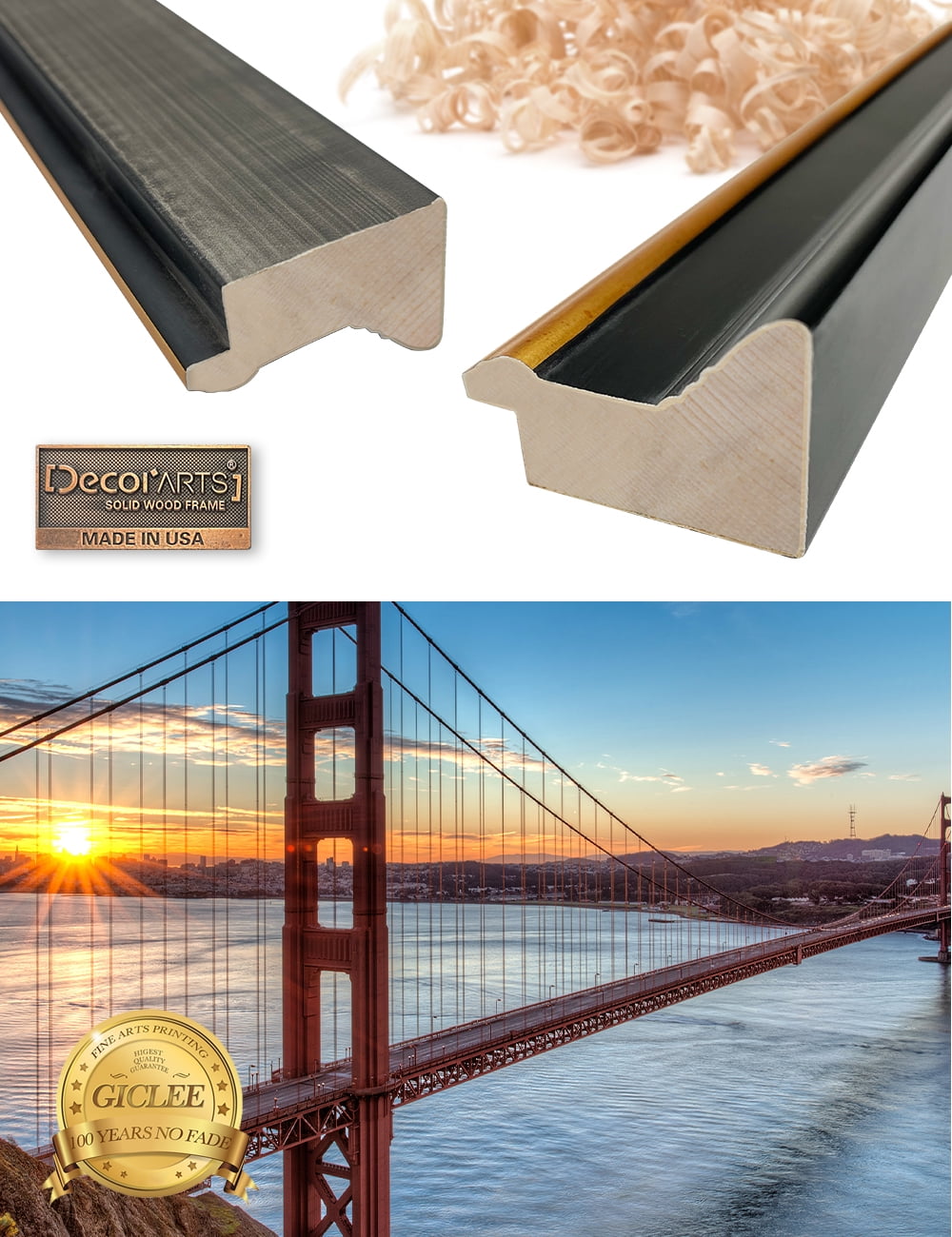 DecorArts Golden Gate Bridge San Francisco Califonia, Giclee Print on  Acid Free Cotton Canvas with Matching Classical Solid Wood Frame. Total  Size w/Frame: 39.25x27.25