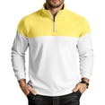thumbnail image 4 of Xaqiouau Mens Colorblock Quarter-Zip Stand Collar Sweatshirt Long Sleeve Ribbed Cuffs Regular Fit Pullover for Spring & Fall Casual Everyday Tops Yellow XXXL, 4 of 8