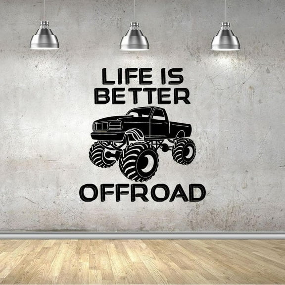 Life is Better Off Road Monster Truck Toy Car Wall Sticker Art Decal for Girls Boys Room Bedroom Nursery Kindergarten House Fun Home Decor Stickers Wall Art Vinyl Decoration Size (30x27 inch)