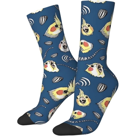 Cockatiel Crew Socks For Men/Women Gifts,Unisex Novelty Casual Dress Socks White