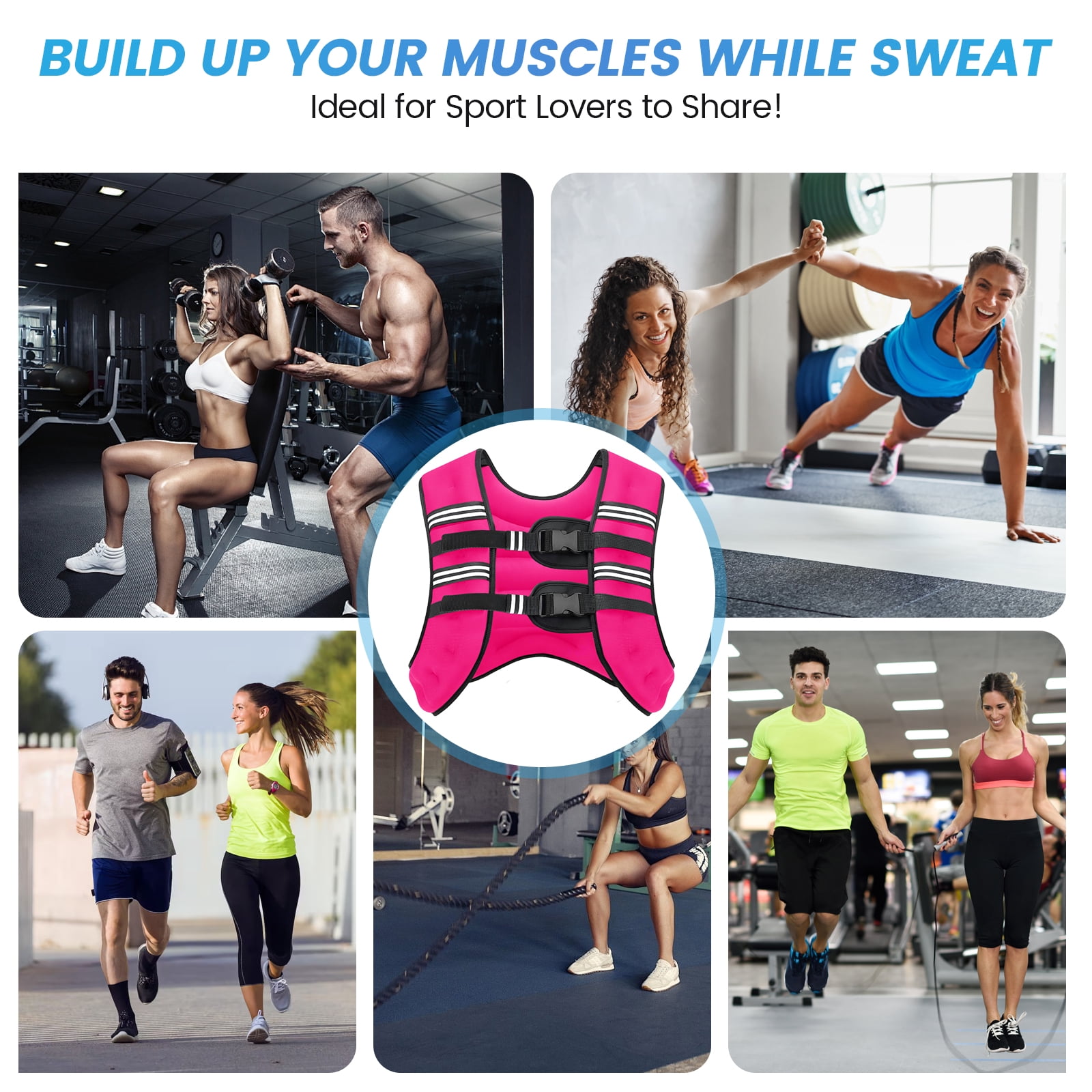 Weighted Vest Pink 12 Lb Weight Vest for Woman Men Sport Weighted Vest with Reflective Stripe Adjustable Buckle Straps Mesh Pocket for Strength Training Running