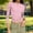 #039-Pink, variant on Ounisa Shirts for Women 3/4 Sleeve Plus Size Tops Loose Crew Neck T Shirts Casual Short Tight Elastic Summer Printed Tops