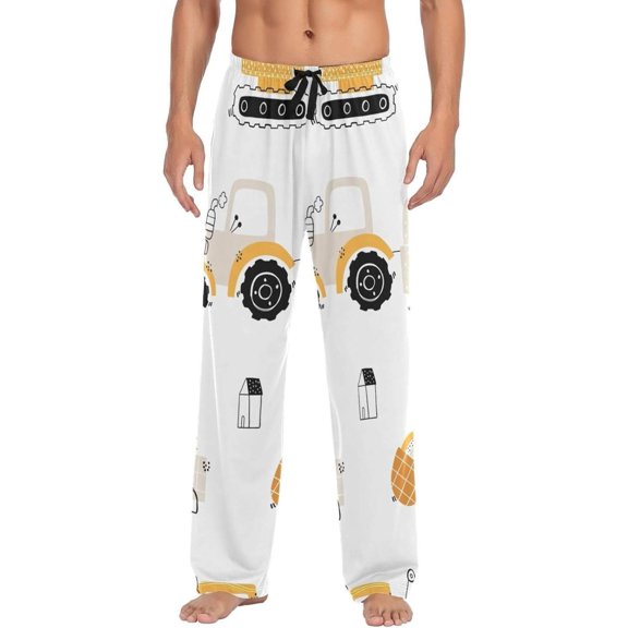 Cute Truck Excavator Ghost Pajama Pants, Men's Lounge Pants Light with Drawstring and Pockets, Christmas New Year Birthday Father's Day Gifts