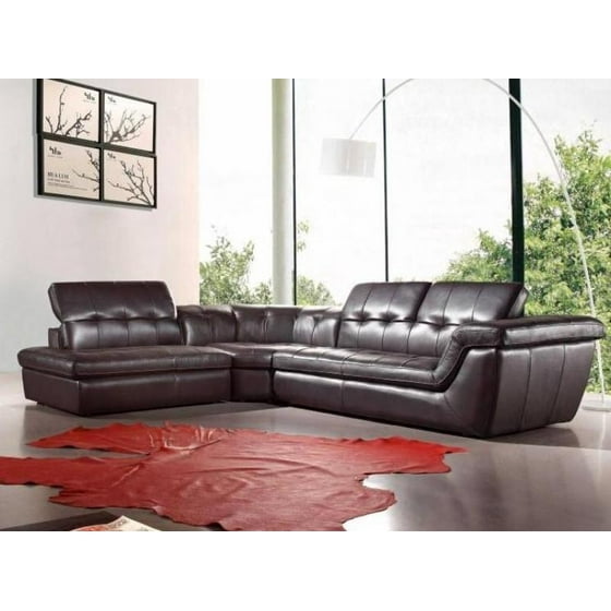 J M 397 Modern Brown Italian Leather Sectional Sofa Adjustable Headrests Right