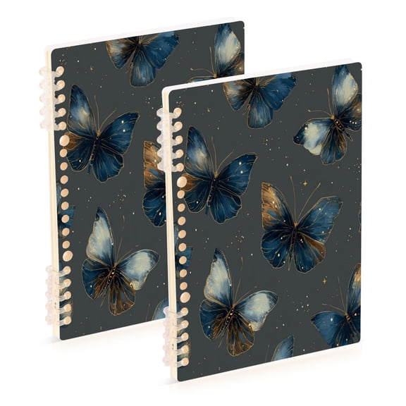 Wirebound Notebook Hardcover Spiral Notebooks Brown-blue Butterfly Pattern, 60 Pages, 80 GSM, 5.7 x 8.3in
