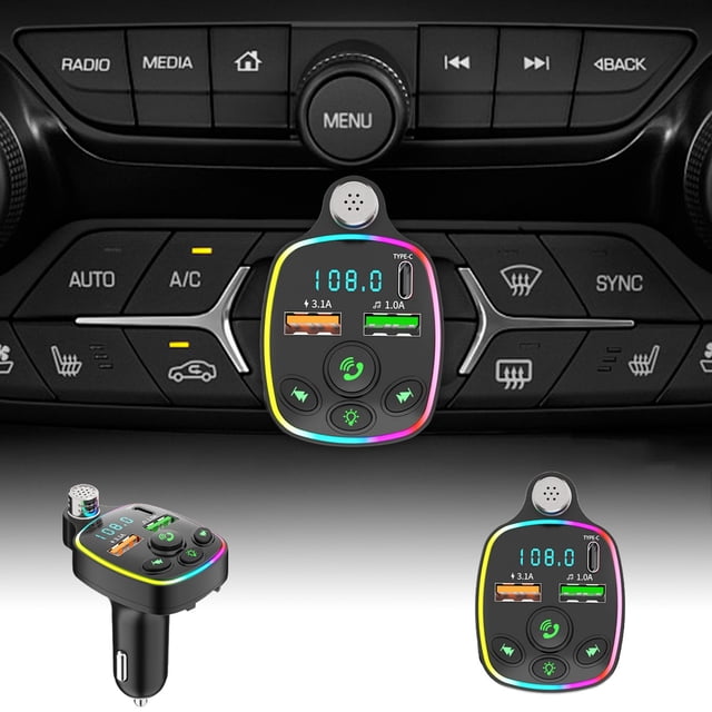 Émetteur Récepteur de Voiture Bluetooth 5.0 FM, Lecteur MP3 Mains Libres à Double Recharge Rapide USB, Lumière Respirante Colorée, Réduction du Bruit, Détection de Tension, Adaptateur Audio Radio Auto