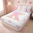 thumbnail image 2 of meiyoeat Pink Gold Glitter Print Bow K Letter Zipper Twin Comforter Sets with Fitted Sheet and 2 Pillowcases for Women Girls, Girly Cartoon Alphabet Zipper Bedding Set, Pink Reversible, 4pcs, 2 of 6