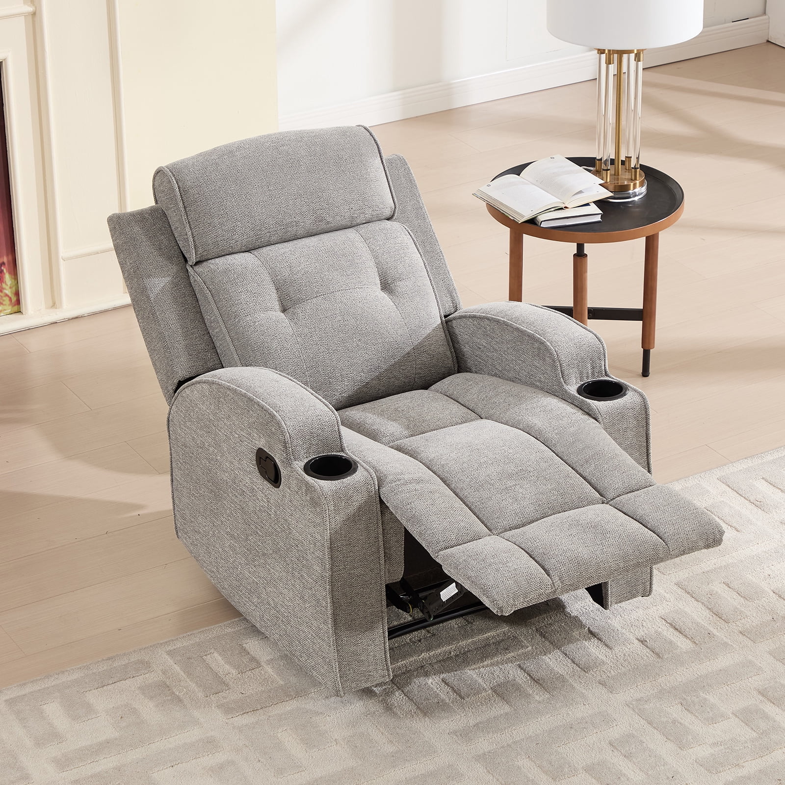 Bonzy Home Fabric Manual Recliner Chair — Modern Single-Seat Recliner with Padded Armrests & Backrest for Living Room & Bedroom