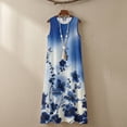 thumbnail image 4 of Xoenoiee Blue Gradient Floral Print Summer Dresses for Women 2026, Tie Dye Cotton Linen Maxi Dress Casual Sleeveless Crewneck Loose Fit Tank Sundress with Pockets, Boho Beach Vacation Outfits, 4XL, 4 of 7