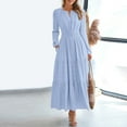 thumbnail image 5 of Felirenzacia Women’s Long Sleeve Maxi Dress, V Neck Tiered A Line Dress with Puff Sleeves, Light Blue Elegant Flowy Ankle Length Work Casual Dress, 5 of 8