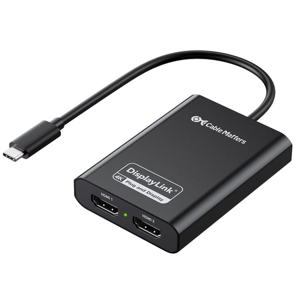 Cable Matters DisplayLink Adaptateur USB C vers Dual HDMI, Supporte Dual 4K 60Hz sur macOS & Windows, Adaptateur USB C vers HDMI pour Deux Moniteurs Étendus sur Ma