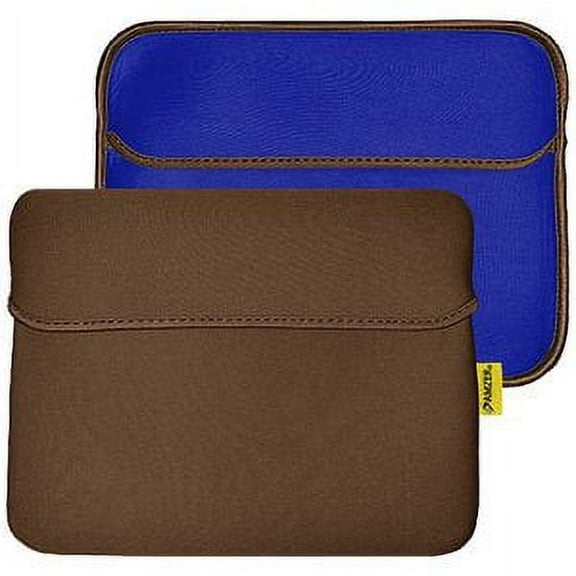 Slim Neoprene Laptop Sleeve & Tablet Bag, Premium 10.6 Inch Reversible Water Resistant Shockproof Sleeve Case Bag Pouch with Accessory Pocket for Tablets, Netbook, eBook - Chocolate Brown/Teal Blue