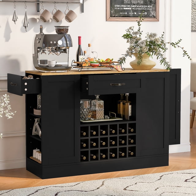 Black & Natural Wine Bar Cabinet with Power Outlet - 47" Server