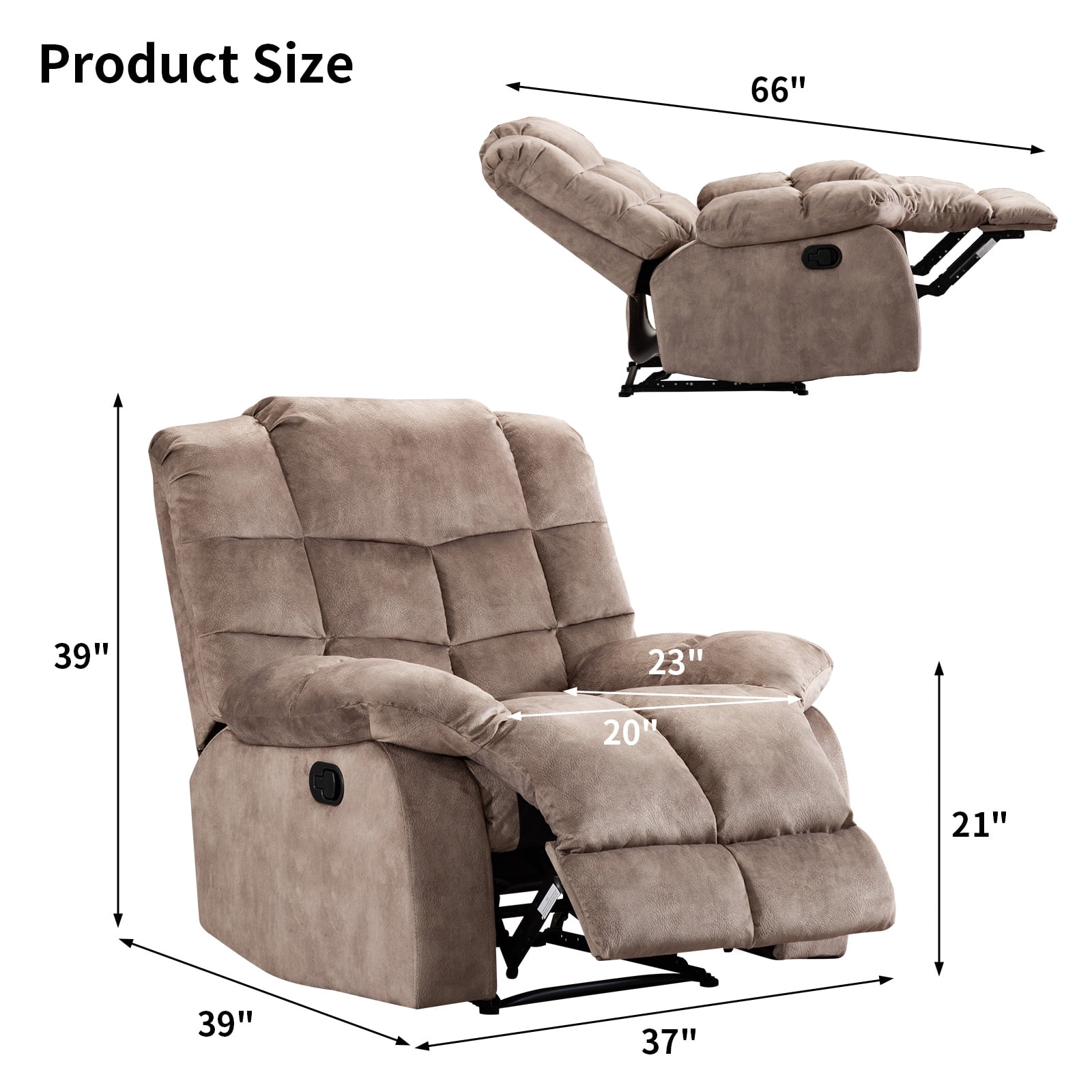 Bonzy Home Recliner Chairs Set of 2 for Living Room Manual Reclining Chair Single Sofa for Bedroom, Camel