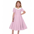 thumbnail image 5 of Vornjynx Midi Dresses for Kids Girls Plaid Printed Button-Up Collar V Neck Summer Wedding Trendy Dress Pink Size 8, 5 of 7