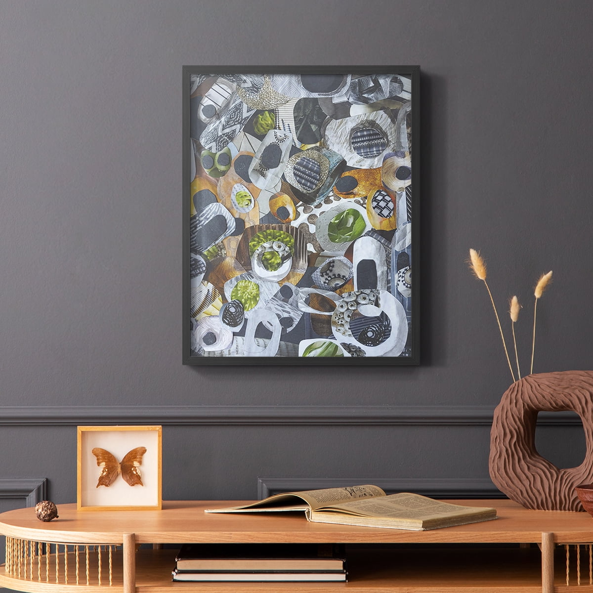 Big Sur Stones and Kelp Framed Print in Black Solid Wood Framed Print No Nail Hanging