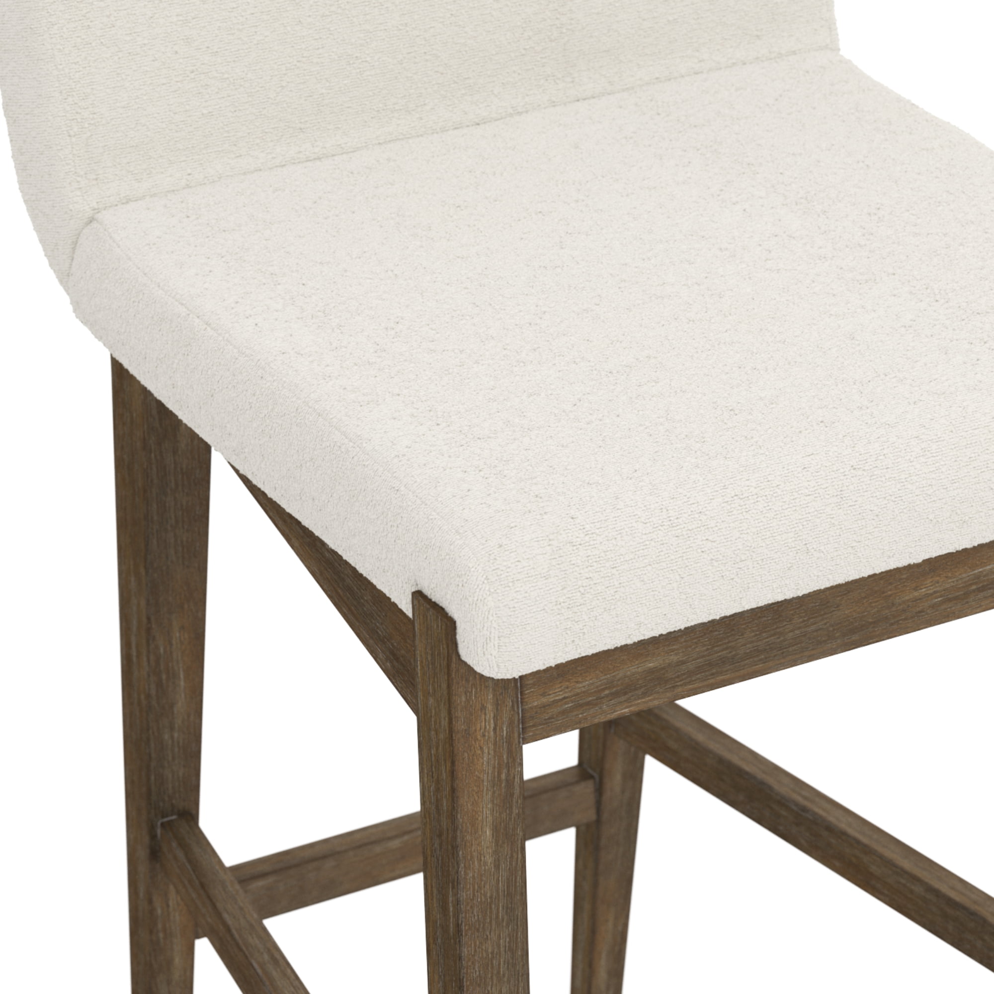 Gracie Modern Counter Height Bar Stool with Back, Counter Stool Upholstered Chair with Natural Textured Boucle Linen and Brushed Wooden Legs, White/Dark Brown