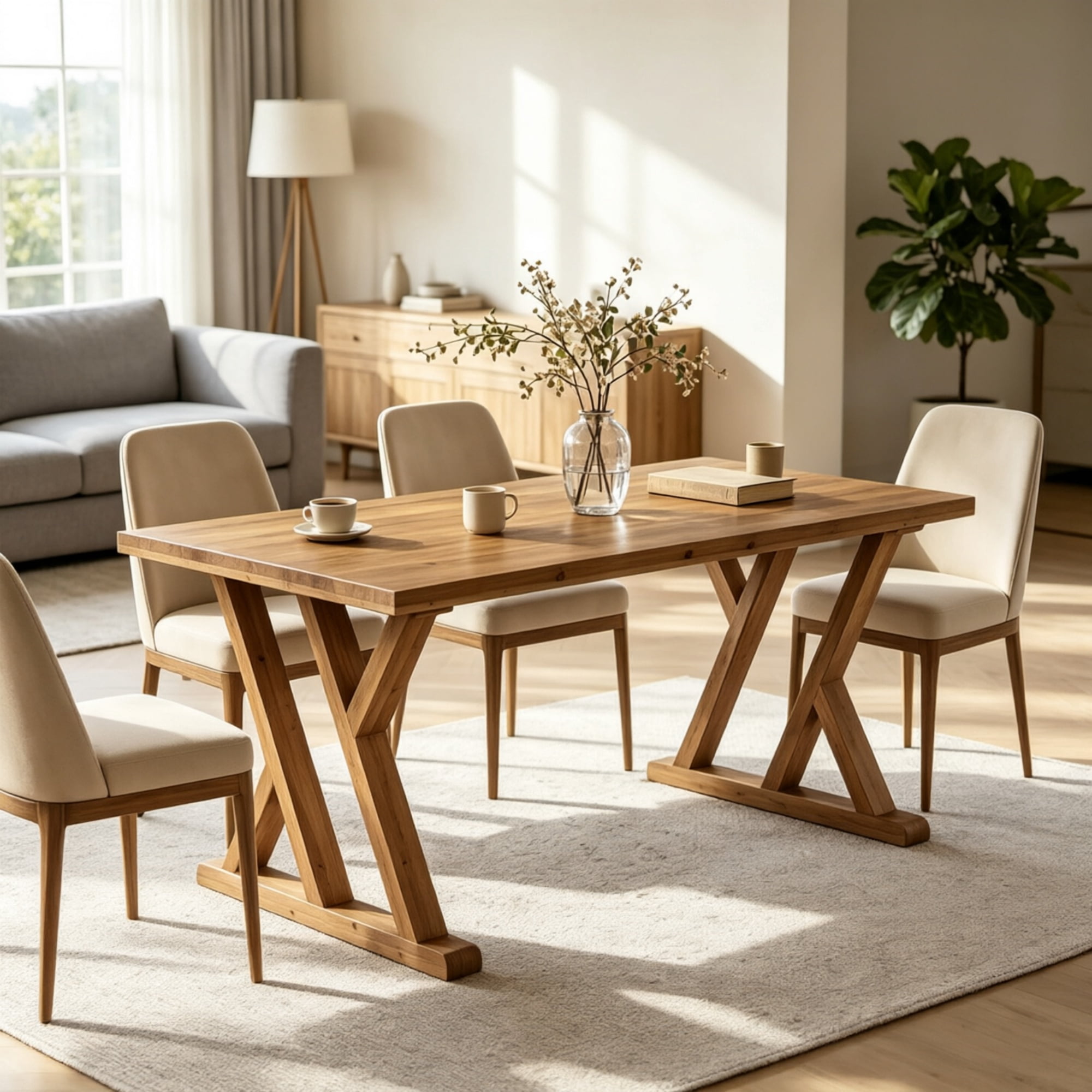 63" Farmhouse Dining Table Wood Kitchen Table for 4 to 6 People