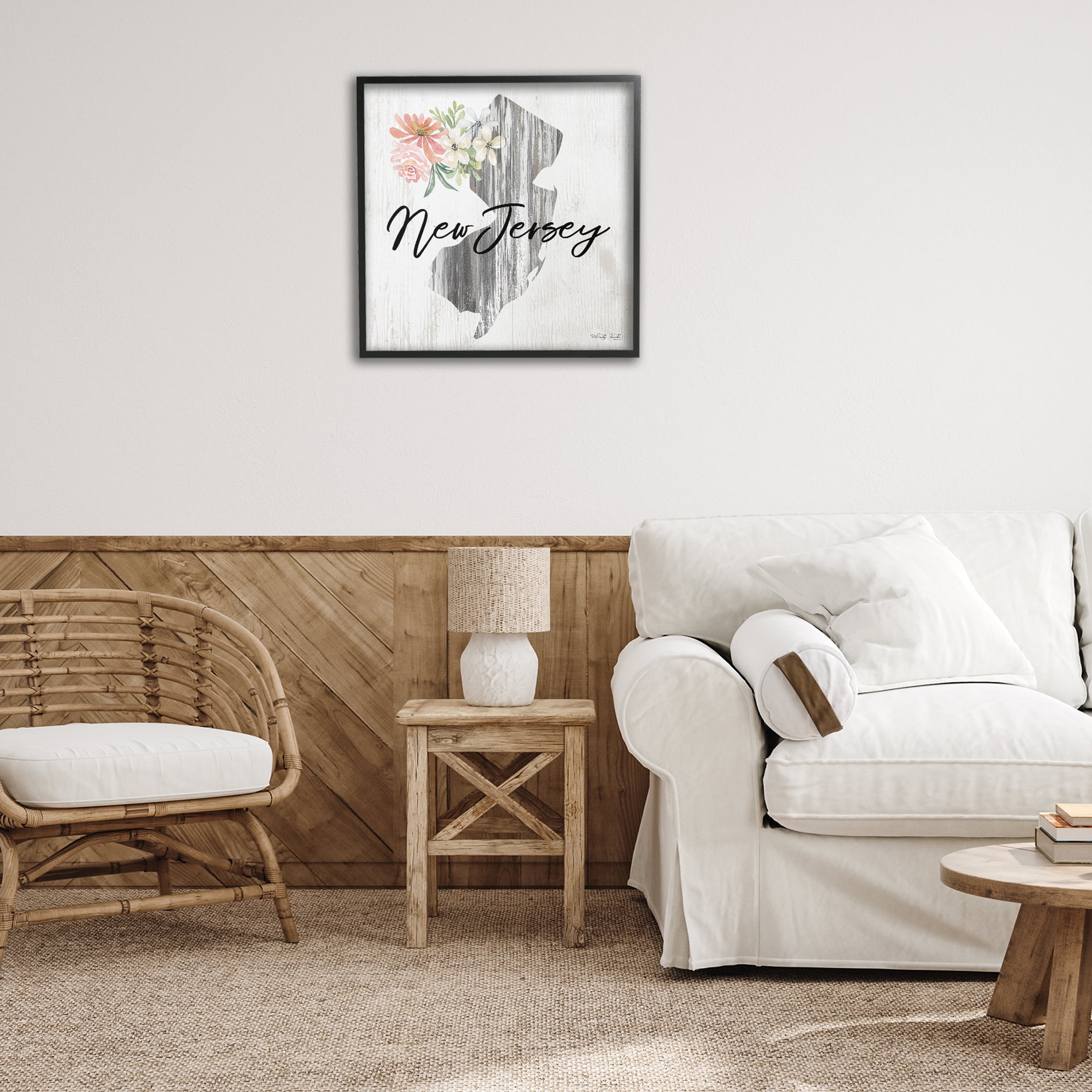 Stupell Industries Shabby Chic New Jersey Botanical & Floral Painting Black Framed Art Print Wall Art, 24 x 24