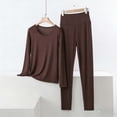 thumbnail image 2 of SROBPTY Women Solid Crew Neck Long Sleeve Top and High Waist Long Pants Pajama Set Brown, XXXXL, 2 of 5