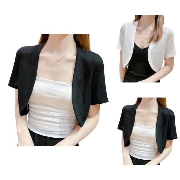 Womens Bolero Shrug Short Sleeve Open Front Lightweight Cropped Cardigan Summer Bolero Top Shawl Wraps Kimonos Coverup