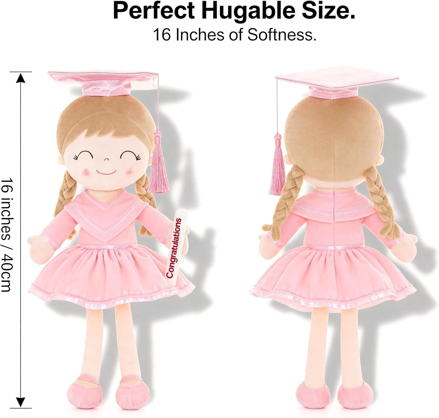 Gloveleya 16" Graduation Girl Doll - Pink Plush Toy with Cap & Gown - Preschool Kindergarten Graduation Gifts for Girls, Class of 2026 Milestone Keepsake