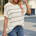 thumbnail image 2 of ZyeKqe Womens Tops Crochet Short Sleeve Sweater Crewneck Pullover Knit Top Striped Casual Loose Fitted Top, 2 of 9