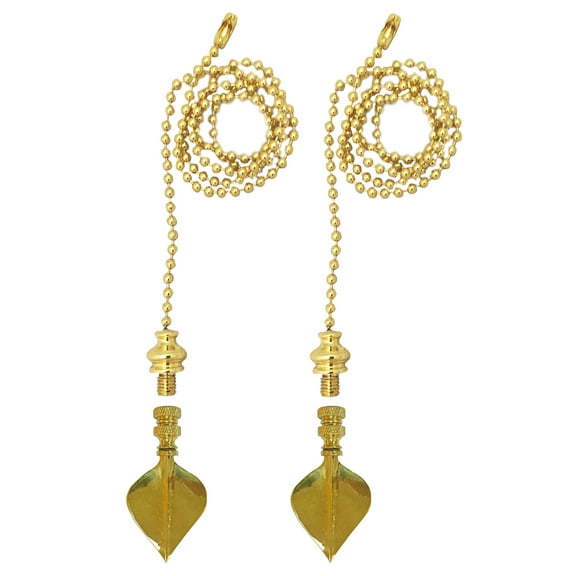 Royal Designs Fan Pull Chain with Spade Leaf Finial – Polished Brass – Set of 2