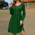 thumbnail image 5 of WTOBBY Women's Fashion Round Neck Casual Slim Solid Waist Long Sleeve Dresses - Elegant and Fitted Dress with Waist Accent, Perfect for Slimming Silhouettes or Office Wear,Army Green L, 5 of 5