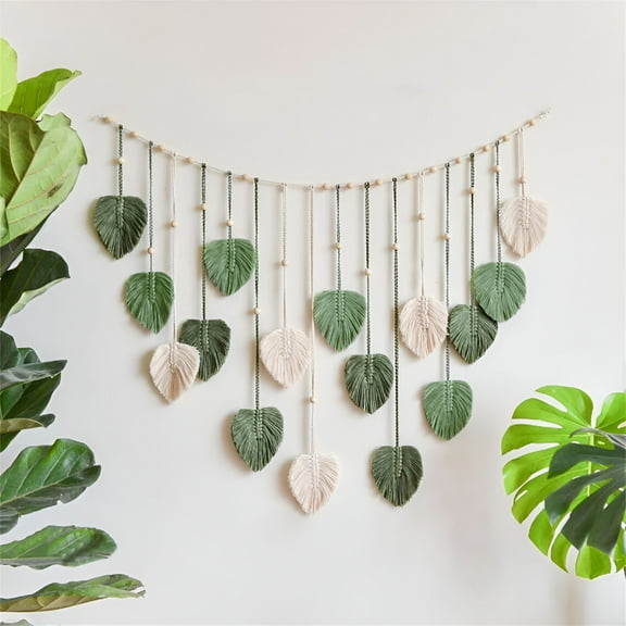 LAMIRO Nature-Inspired Macrame Leaf Wall Hanging One Size Handcrafted Tapestry
