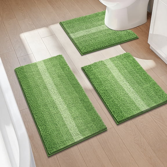 Findosom Bathroom Rugs Set of 3,Non Slip Thick Absorbent Chenille Bath Rugs with U Shape Contour,Machine Washable Quick Dry Soft Bath Mat for Tub Shower Bathroom Decor,20"x32" 20"x26" U 20"x24" Green