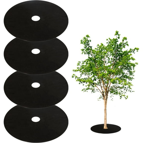 16.5 Inch Non-Woven Tree Mulch Ring,Bexikou 4 Pack Weed Barrier Mat,Plant Protector Mat,Reusable Plant Pot Soil Cover for Weed Control Root Protection(Black)