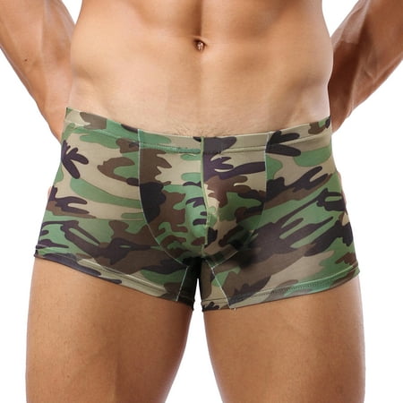 

HEVIRGO Men Underpants Camouflage Close Fit Stretchy Low Waist Anti-pilling Sexy Sweat Absorbing U Convex Panties Briefs Underwear for Honeymoon