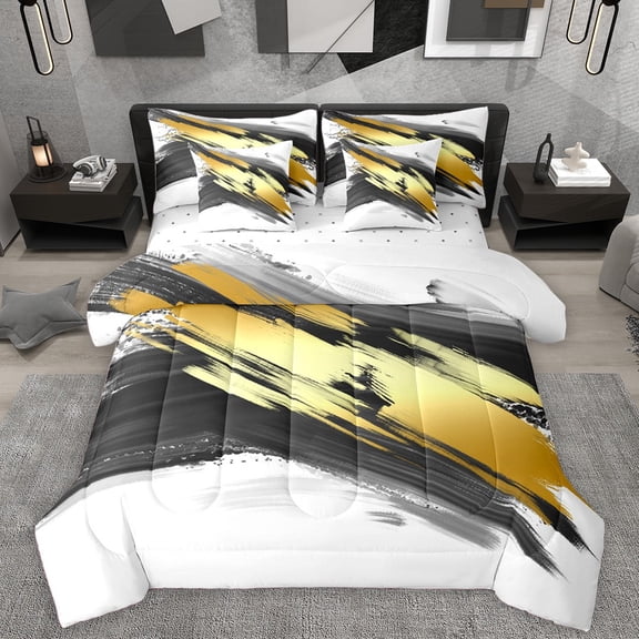 Homewish Black Golden Splash 7-Piece Twin Bedding Sets For Teens Boys Girls,Abstract Graffiti Bedding Comforter Set,Vintage Aesthetic Breathable Sheet Sets,Luxury Bedroom Decor,Reversible