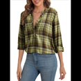 thumbnail image 1 of Camisas A Cuadros con Cuello en V para Mujer, Elegantes, Informales, con Botones, Estilo Bohemio, para el Trabajo, de Larga, para Otoño. Verde Hierba L, 1 of 9