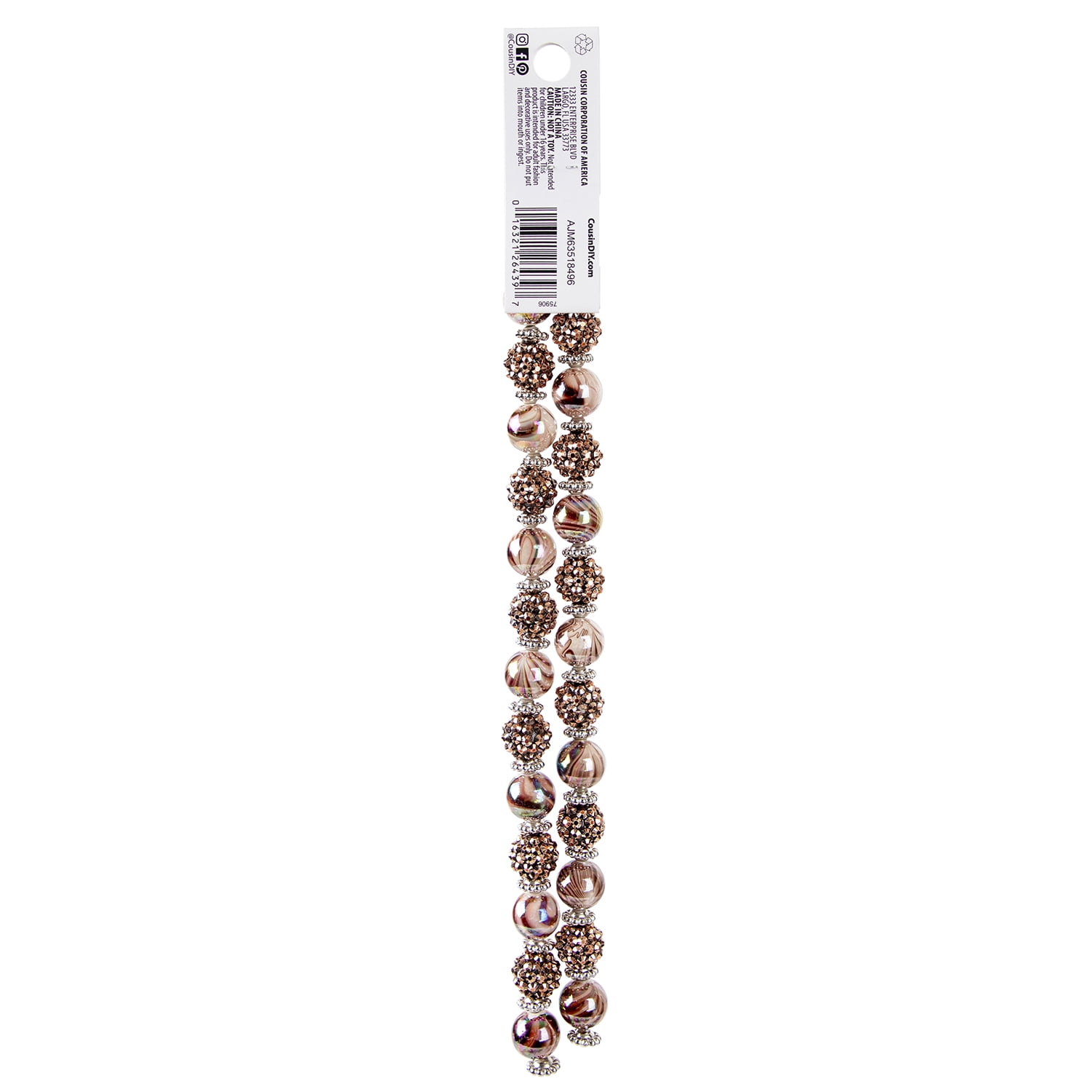 (2 pack) Cousin DIY Acrylic Brown Swirl Shambala Bead Strand, 17 in, 62 Piece, Unisex, AJM63518496