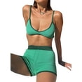 thumbnail image 3 of Coduop Workout Outfits for Women 2 Piece Contrast Color Tank Crop Top and Elastic Waist Shorts Set, 3 of 7