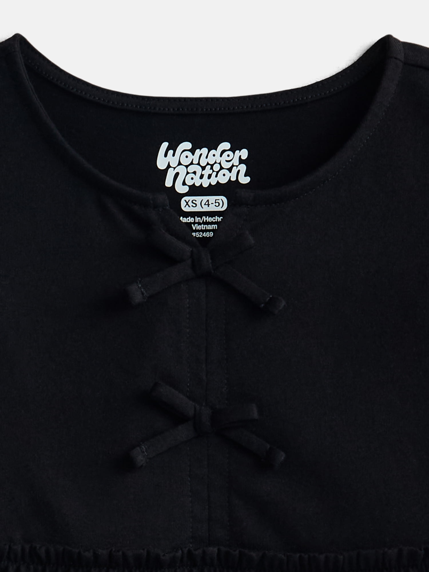 Wonder Nation Girls Bow Front Top with Short Sleeves, Sizes 4-18 & Plus