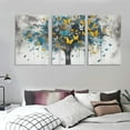 thumbnail image 3 of Nawypu  Large Canvas Wall Art Blue Tree Golden Butterflies Picture Abstract Grey Graffiti Canvas Prints Ready to Hang for Living Room Bedroom Size 12''x16''X3 Panels, 3 of 4