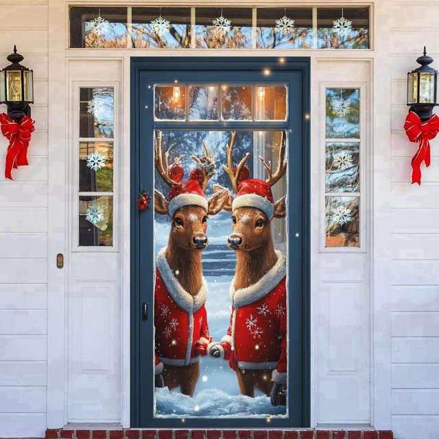 Panneau de Porte Vache Tapisserie Décorative Rideau de Fête de Noël Festif pour Porte d'Entrée et Entrée