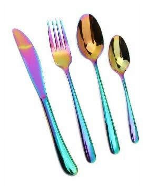 Elegantoss 24pcs Stainless Steel Iridescent Flatware Tableware Rainbow colored Cutlery Set in attractive Black Gift Box (Multicolored)