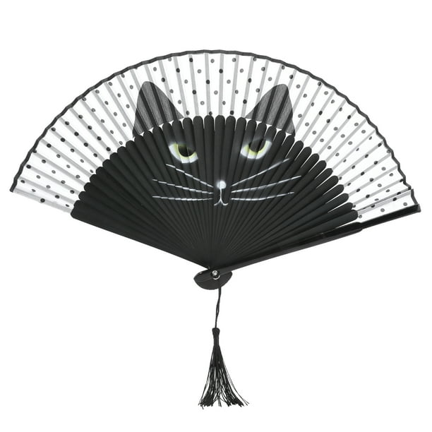 Abanico Plegable De Gato De Dibujos Animados, Abanico Plegable De Mano De Bambú, Patrón De Inyección De Tinta De Kung Fu Chino Tai Chi, Abanico De Mano Plegable Para Regalos De Decoración De Festivale