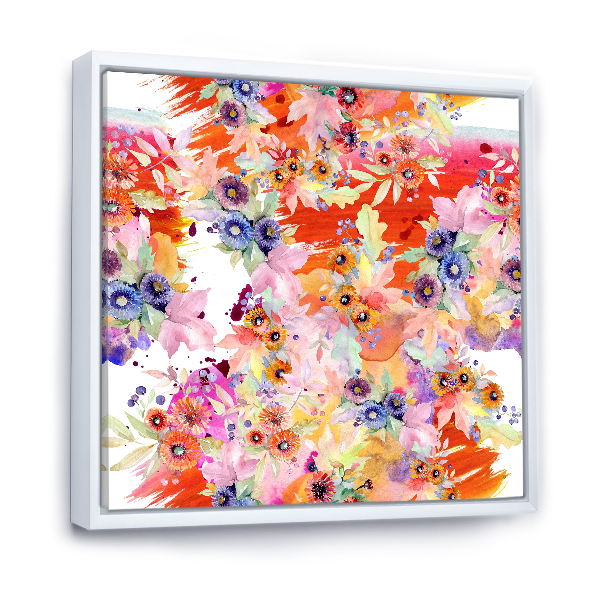 Wildflowers and Vibrant Wild Spring Leaves VI 30 in x 30 in Framed Painting Canvas Art Print, by Designart