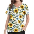 thumbnail image 5 of Delconic Womens Floral Print Scrub Top V Neck Short Sleeve Nurse Uniform Tunic with Pockets Side Slit Workwear Medical Top Gold 5XL, 5 of 6