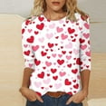 thumbnail image 4 of BangWanChi 3/4 Length Sleeve Womens Tops Women's Valentine's Day Fashion Printed T-shirt 3/4 Sleeves Blouse Round Neck Casual Tops, 4 of 5