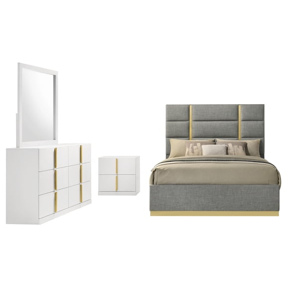 Ines 4-piece Eastern King Bedroom Set Grey and White High Gloss