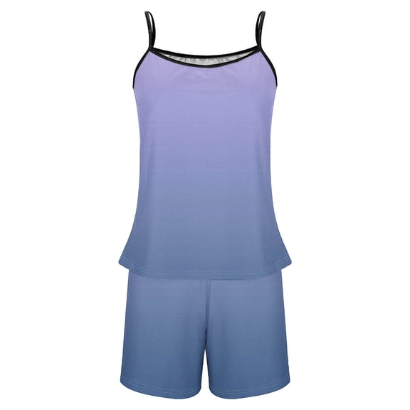 Hrsba Gradient Print Cami Set for Women Sleeveless Top with Shorts 2 Piece Summer Soft Breathable Ladies Sleepwear Pjs Set