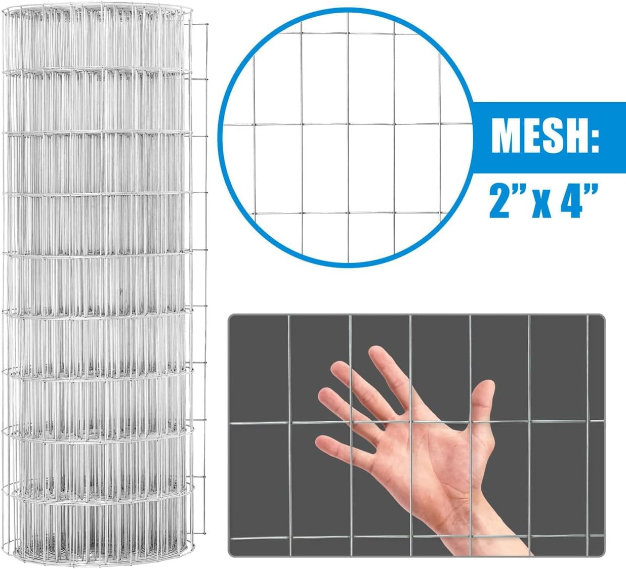 Fencer Wire Welded Wire Fence 12.5 Gauge, Galvanized Welded Fence Wire Roll, Mesh Size 2-Inch x 4-Inch, Hog Wire Fencing Cage, Multiple Use for Home Improvement & Animals Enclosure (4ft. x 100ft.)